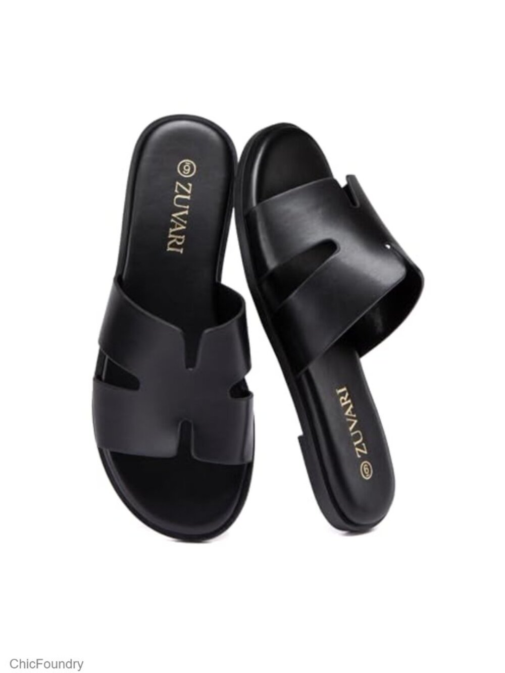 PU Leather Slide Sandals Slip On Open Toe Flat Beach Mules Comfortable